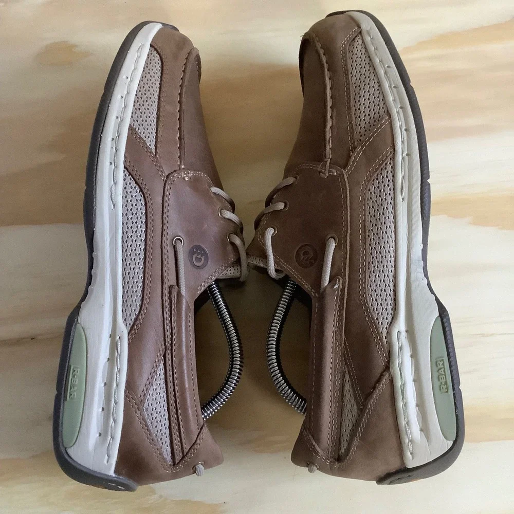 Dunham Captain MCN410TN Mens Tan Leather Mesh Boat Shoes Size 10 6E Extra Wide